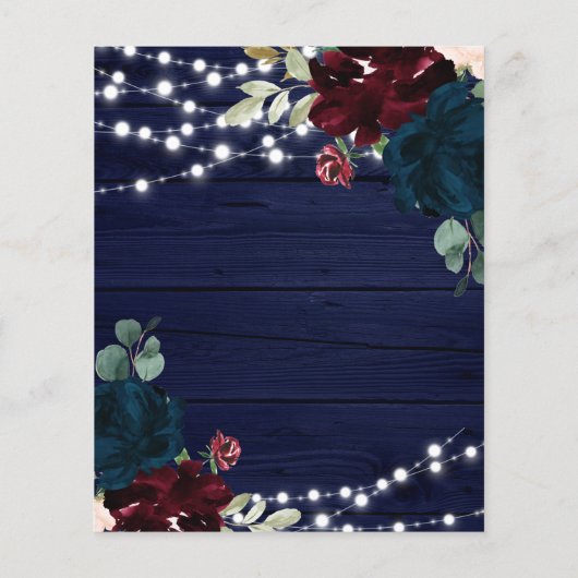 Budget Marsala & Navy Blume Rustikale Einladung (Rückseite)