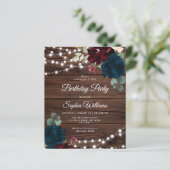 Budget Marsala & Navy Geburtstagsparty Einladung (Stehend Vorderseite)