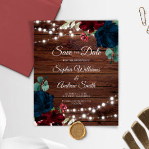 BUDGET Marsala & Navy Rustikales Holz Save the Dat