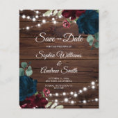 BUDGET Marsala & Navy Rustikales Holz Save the Dat (Vorderseite)