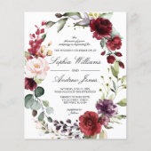 Budget Marsala Rose Floral Wedding Einladung (Vorderseite)