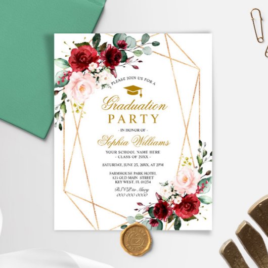 Budget Marsala Rose Graduation Party Einladung