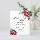 BUDGET Marsala Rote Rose Rustikal Save the Date (Stehend Vorderseite)