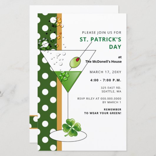 Budget Martini St Patricks Day Party Einladung (Vorne/Hinten)