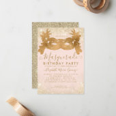 Budget Masquerade Blush Pink Gold Glitzer Geburtst Mitteilungskarte (Vorderseite/Rückseite Beispiel)