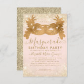 Budget Masquerade Blush Pink Gold Glitzer Geburtst Mitteilungskarte (Vorne/Hinten)