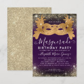 Budget Masquerade Lila Gold Glitzer Geburtstag Mitteilungskarte (Vorne/Hinten)