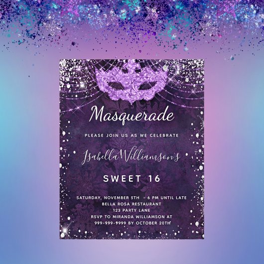 Budget masquerade lila silber Glitzer Sweet 16