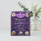 Budget Masquerade lila Sweet 16 Einladung (Stehend Vorderseite)