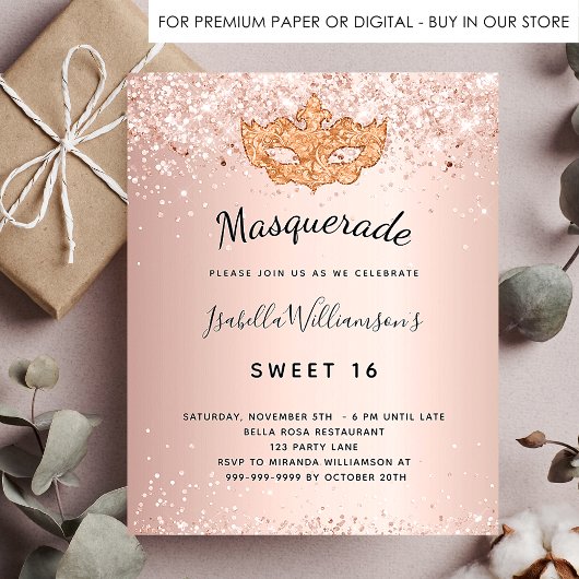 Budget Masquerade Rose Gold Glitzer Sweet 16