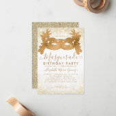 Budget Masquerade White Gold Glitzer Staub Geburts Mitteilungskarte (Vorderseite/Rückseite Beispiel)