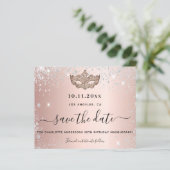 Budget Masqueron Party Rose Gold Save the Date (Stehend Vorderseite)