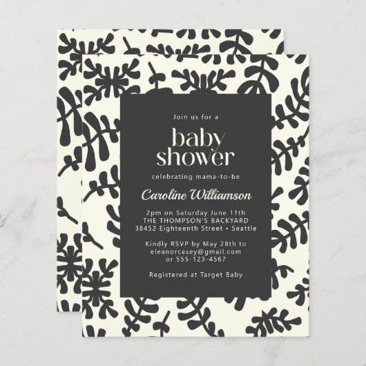 Budget Matisse Botanical Schwarz-weiß Baby Shower (Vorne/Hinten)