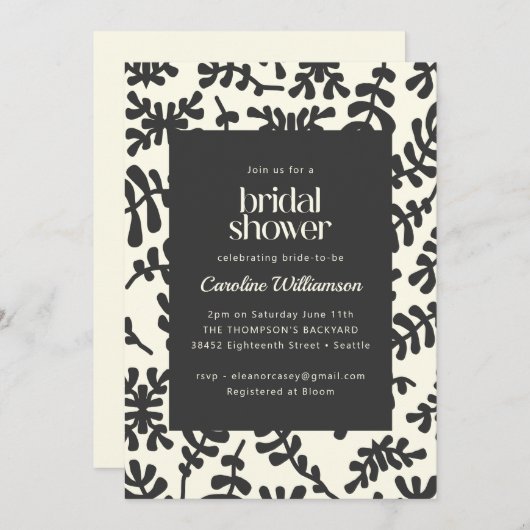 Budget Matisse Botanisches Schwarz-weißes Brautpar Einladung (Vorne/Hinten)