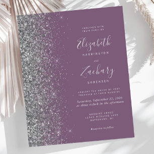 Budget Mauve Silber Glitter Hochzeitseinladung