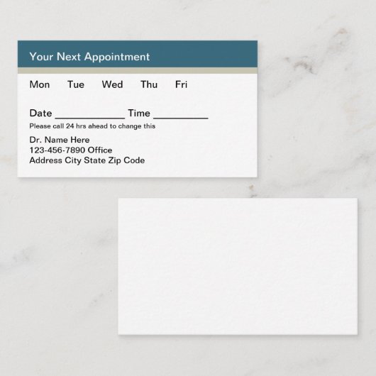 Budget Medical Appointment Cards Template Terminkarte (Vorne/Hinten)