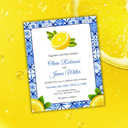 Budget Mediterrane Tile Lemon Hochzeit Einladung