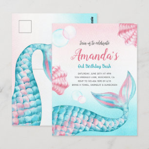 Budget Meerjungfrau Wasserfarbe Geburtstagseinladu Postkarte