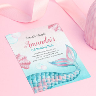 Budget Mermaid Wasserfarbe Geburtstag Einladung