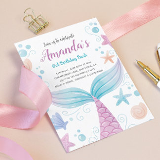 Budget Mermaid Wasserfarbe Geburtstag Einladung