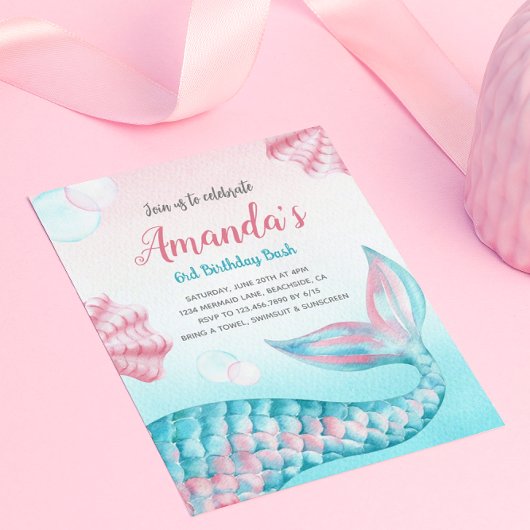 Budget Mermaid Wasserfarbe Geburtstag Einladung