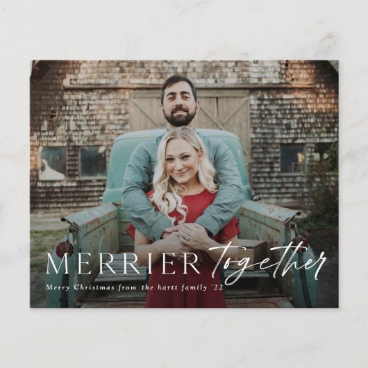 Budget Merrier Together Foto Weihnachtskarte (Vorderseite)