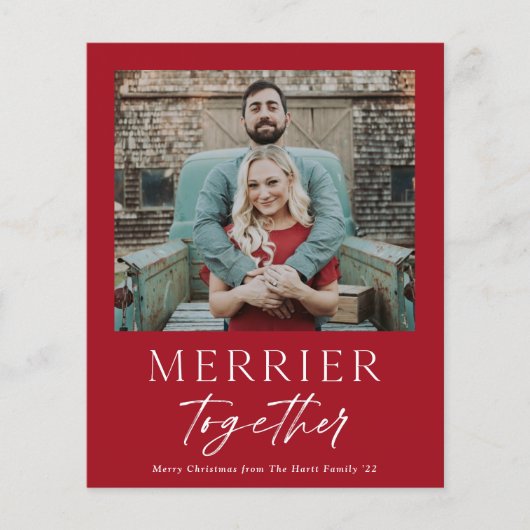 Budget Merrier Together Type Foto Weihnachtskarte (Vorderseite)