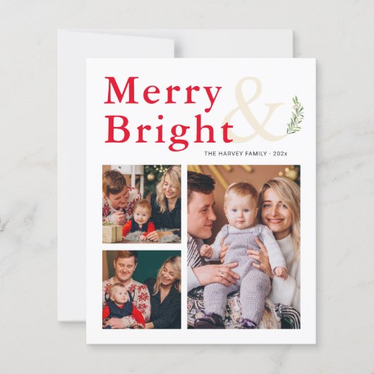 Budget Merry and Bright Typografy Foto Card (Vorderseite)