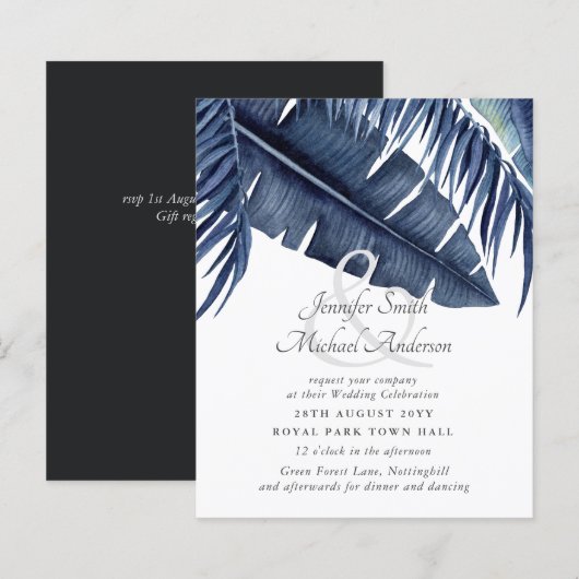 Budget Midnight Blue Leaf Wedding Ampersand (Vorne/Hinten)