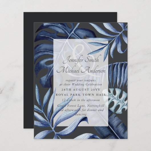 Budget Midnight Blue Leaf Wedding Ampersand (Vorne/Hinten)