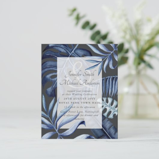 Budget Midnight Blue Leaf Wedding Ampersand (Stehend Vorderseite)
