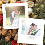 Budget MINI Größe 2 Fotos Weihnachtsjunge Mitteilungskarte<br><div class="desc">Minimalistisch moderne fröhliche und verheiratete neue Mr. and Mrs. wedding frisch vermählt 2 Fotos personalisierte einfache Weihnachts MINI SIZED Note-Kartenvorlage mit einem trendigen handgeschriebenen Signatur-Stil Imitate Gold Kalligraphie Skript und eine goldene Schneeflocke.            Einfach auf beiden Seiten mit Text und Bildern personalisieren.</div>