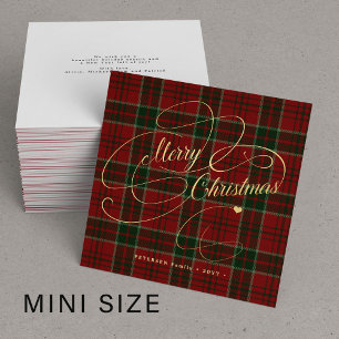 Budget MINI GRÖßE Frohe Weihnachten kariert Tartan Mitteilungskarte