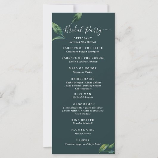 Budget Minimal and Chic Green Wedding Program (Rückseite)