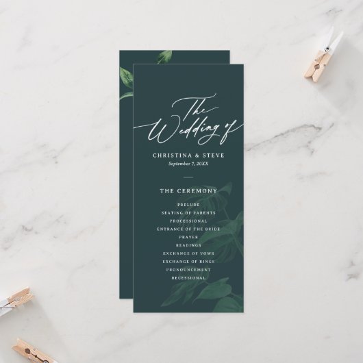 Budget Minimal and Chic Green Wedding Program (Vorderseite/Rückseite Beispiel)