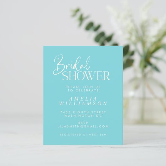 Budget Minimal Aqua Script Brautparty Einladung (Stehend Vorderseite)