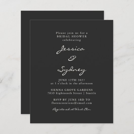 Budget Minimal Black Script Brautparty Einladung (Vorne/Hinten)