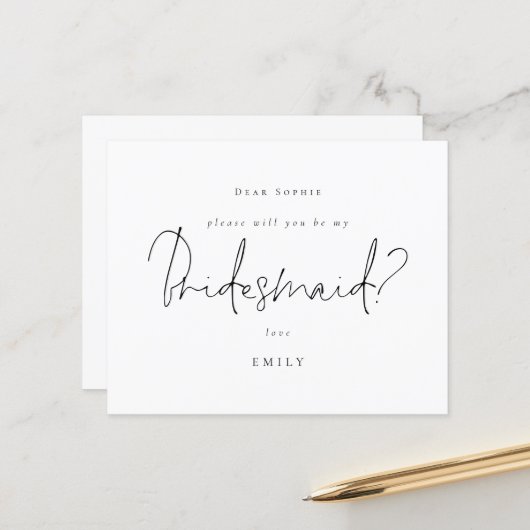 Budget Minimal Black Script Bridesmaid Anfrage (Vorderseite/Rückseite Beispiel)