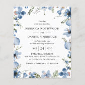 Budget Minimal Blue Floral Hochzeit Einladung (Vorderseite)