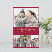 Budget Minimal Bordo Gold 4 Foto Weihnachtskarte (Stehend Vorderseite)