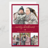 Budget Minimal Bordo Gold 4 Foto Weihnachtskarte (Vorne/Hinten)