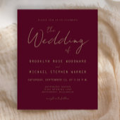Budget Minimal Burgundy Gold Script Einladung