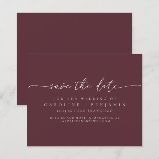 Budget Minimal Burgundy Script Hochzeitdatum Geret (Vorne/Hinten)