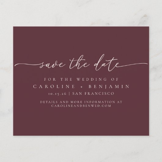 Budget Minimal Burgundy Script Hochzeitdatum Geret (Vorderseite)