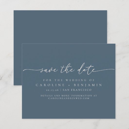 Budget Minimal dunkelblaue Script Hochzeitdatum Ge (Vorne/Hinten)