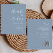 Budget Minimal Dusty Blue QR Code Hochzeit einlade