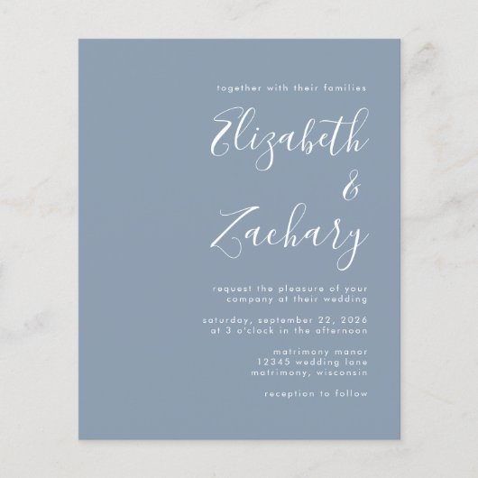 Budget Minimal Dusty Blue QR Code Hochzeit einlade (Vorderseite)
