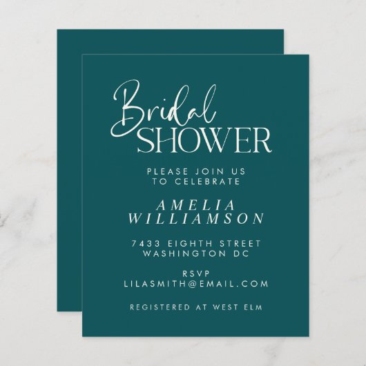 Budget Minimal Emerald Script Brautparty Einladung (Vorne/Hinten)