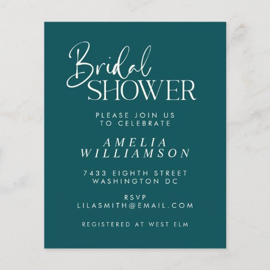 Budget Minimal Emerald Script Brautparty Einladung (Vorderseite)