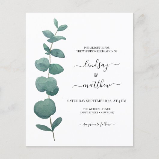 Budget Minimal Eukalyptus Wedding Einladung (Vorderseite)